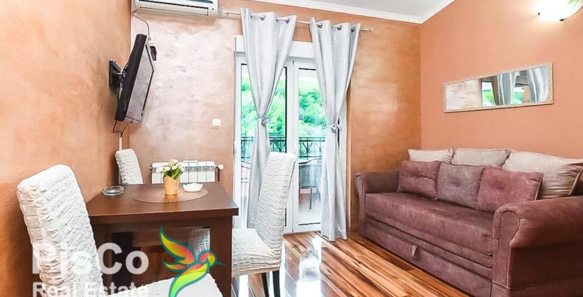 Izdaje se na DUŽI PERIOD jednosoban stan 35m2 u kući sa bazenom u Lastvi Grbaljskoj