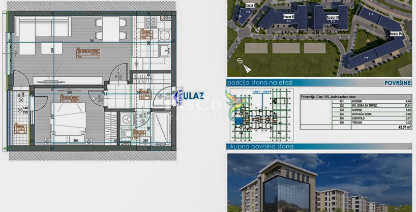 Novogradnja Zabjelo, Jednosoban stan 44m2, Podgorica