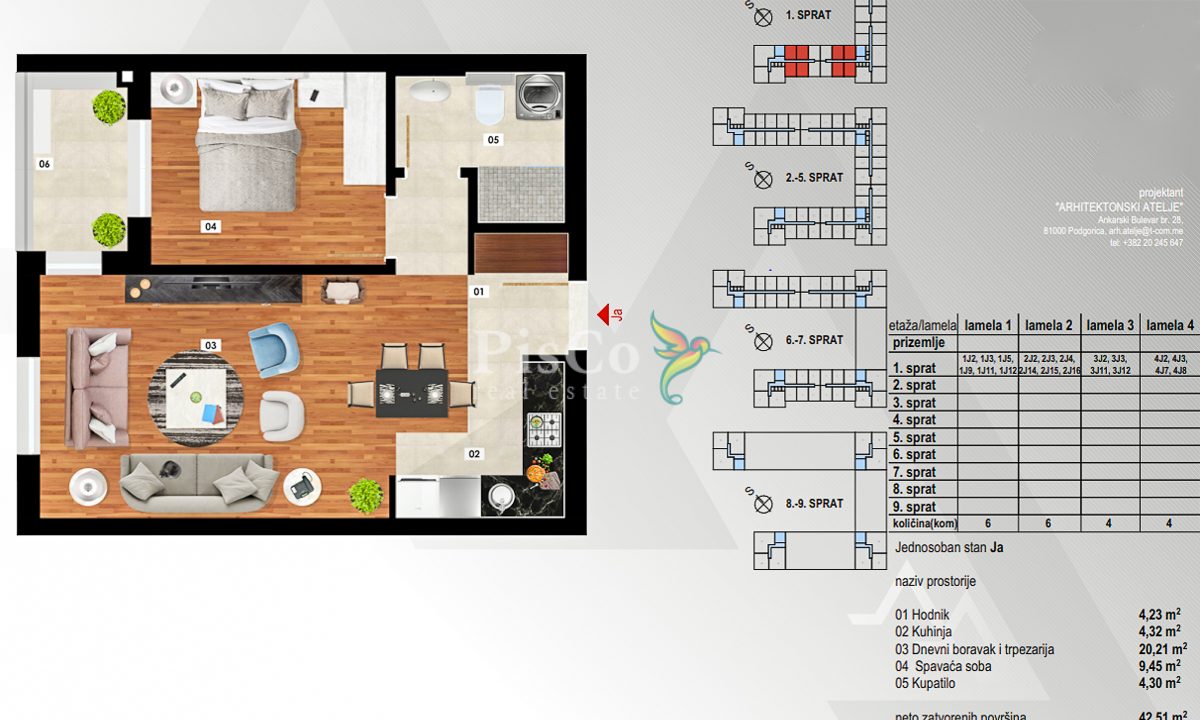 Jednosoban stan Stari aerodrom, 46m2, Prodaja, Podgorica-101444